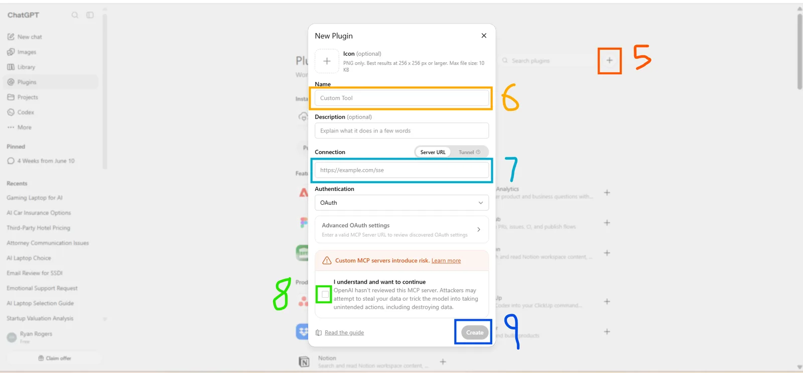 ChatGPT setup, steps 5–9